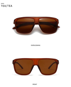 Vorder- und Draufsicht der teefarbenen quadratischen Polarisationsbrille mit Matt-Finish