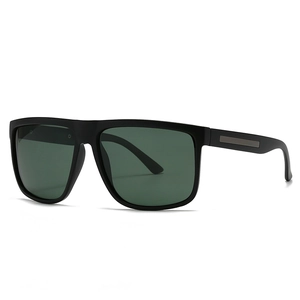 Lunettes de soleil polarisées carrées pour hommes en noir mat avec verres vert foncé