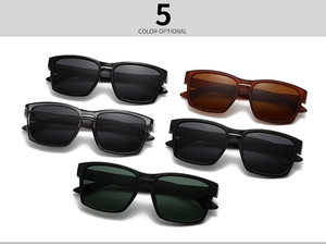 Five assorted colors of rectangular polarized sunglasses with minimalist frames for men