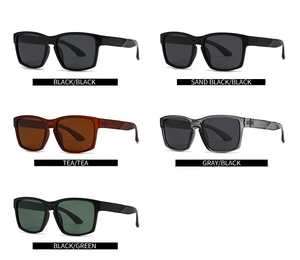 Matrix display of square frame polarized sunglasses in five distinct colors