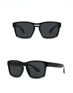 Front and 45-degree side view of modern square black polarized sunglasses with double bridge