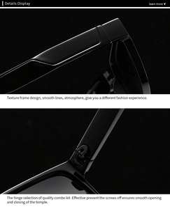 Detailed macro view showing the durable hinge and smooth temple lines of square sunglasses