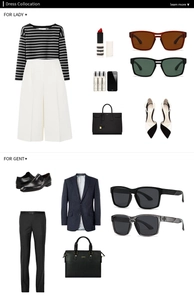 Styling guide for square polarized sunglasses with elegant male and female fashion outfits