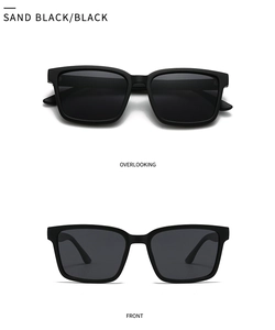 Front and top view of modern sand black rectangular polarized sunglasses with matte frame
