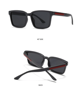 Detail view showing 45-degree side profile and back folding design of square sunglasses