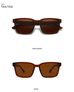 Front and top view of translucent matte tea square polarized sunglasses for men