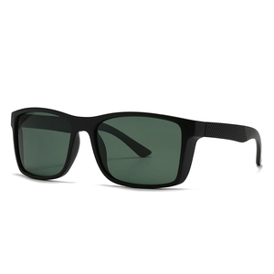 Classic matte black square polarized sunglasses with textured non-slip temples