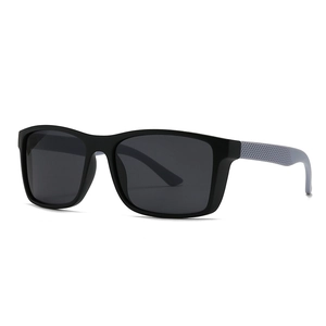 Modern black square polarized sunglasses with matte frame and dual-tone textured temples