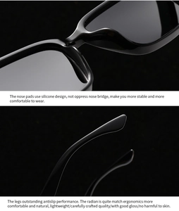 Detail view of ergonomic silicone nose pads and anti-slip temples on black square sunglasses