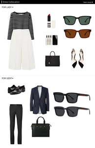 Flat lay of modern square polarized sunglasses with elegant fashion outfit collocation