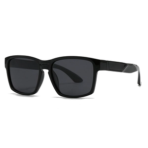 Classic square polarized sunglasses in glossy black frame with dark grey lenses