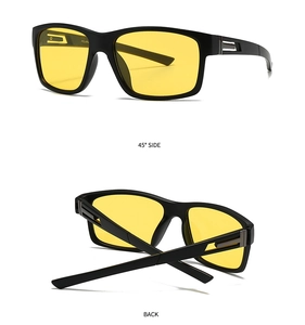 Polarized square sunglasses featuring matte black frames and yellow lenses with metal detail