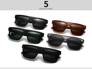 Five assorted colors of square frame polarized sunglasses with matte and glossy finishes