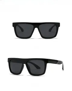 Front and 45-degree side view of black square frame polarized sunglasses for men