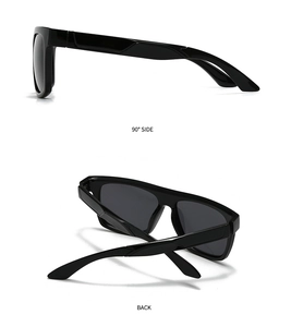 Detailed side and back views of trendy square frame sunglasses with wide temples