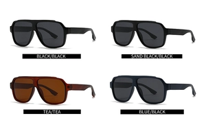 Selection of trendy square aviator sunglasses in black, tea, and blue frame color options