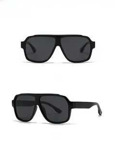 Detail view of square pilot sunglasses with anti-slip textured temples in black