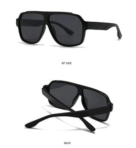 Detail view of square frame sunglasses showing the 45-degree side and back construction