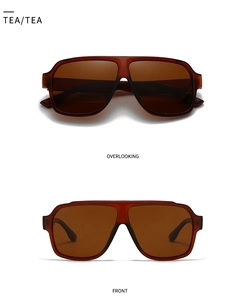Dual view of tea-colored square polarized sunglasses showing front and overlooking angles
