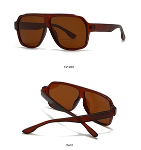 Detailed views of square frame polarized sunglasses with 45-degree side and back angles