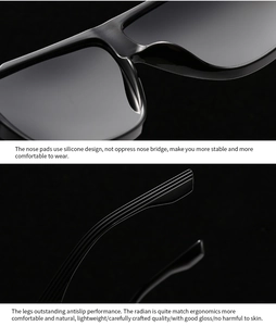 Detail of square polarized sunglasses featuring ergonomic anti-slip silicone nose pads