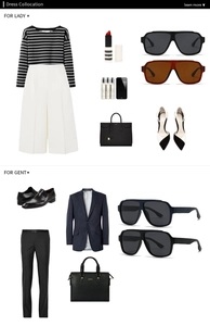 Flat lay of square polarized sunglasses styled with professional business suit and formal attire