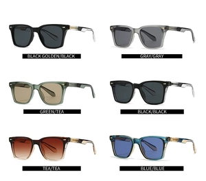 Collage de lunettes de soleil carrées en six couleurs avec charnières fléchées en métal