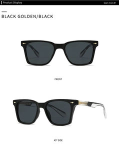 Vue détaillée de lunettes de soleil vintage noires avec accents dorés et branches claires