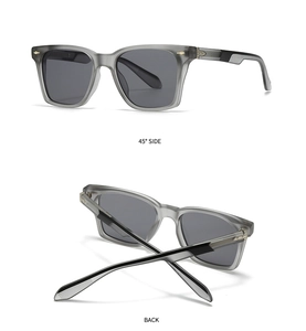 Détails de lunettes de soleil à petite monture grise translucide et rivets dorés