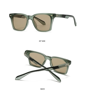 Vue détaillée des lunettes de soleil rétro vert olive montrant le côté à 45° et la charnière