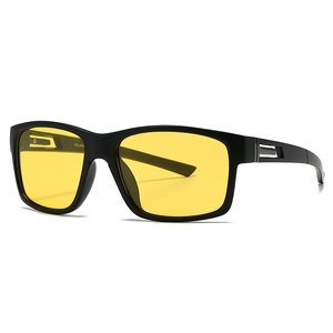 Modern rectangular polarized sunglasses with black matte frame and yellow lenses