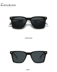 Lunettes de soleil rectangulaires noires avec rivets fléchés dorés et finition brillante