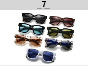 Matrix display of fashion square sunglasses in 7 trendy colors with bold frame details