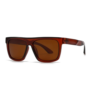 Modern square polarized sunglasses with dark brown amber frame and tinted lenses