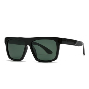 Classic black square frame polarized sunglasses with dark green lenses in neutral style