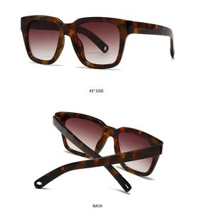Detail view of tortoiseshell sunglasses featuring gradient lenses and wide temples