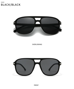Vorder- und Draufsicht der mattschwarzen Pilotensonnenbrille mit silbernen Metallscharnieren