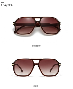 Front and top view of retro tea-colored aviator sunglasses with gradient lenses