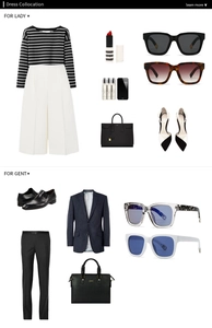 Flat lay of modern square sunglasses paired with stylish outfits for men and women