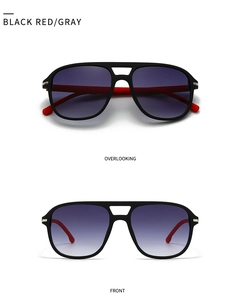 Vertikale Ansicht der schwarz-roten Oversize-Sonnenbrille mit Verlauf und Doppelsteg-Rahmen