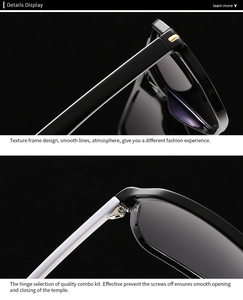 Detailed macro view of black and white contrast temples with durable gold metal hinges