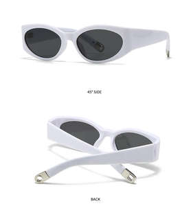 Cat eye sunglasses detail showing 45-degree side view and back folded structure