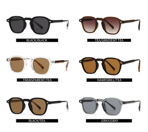 Collection of retro square sunglasses with silver rivets in six different frame colors