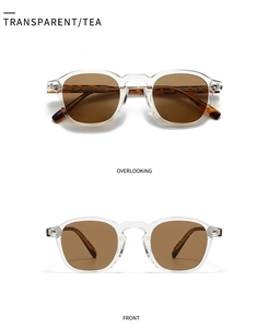 Close-up of transparent frame sunglasses with tea lenses and tortoise shell patterns