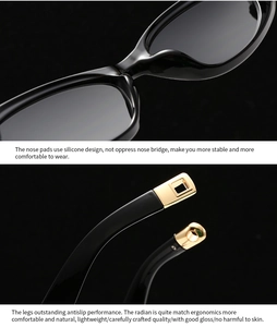 Detail of silicone nose pads and ergonomic temple tips on black cat eye sunglasses