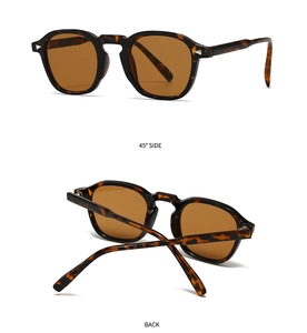 Dual view of retro tortoiseshell sunglasses with brown lenses and silver rivet details