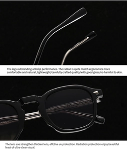 Detail of ergonomic anti-slip legs and silver triangle metal decor on black sunglasses