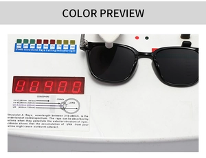 Détail macro du test de protection UV400 pour ces lunettes de soleil rétro noires