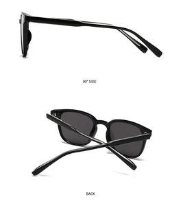 Vue détaillée de lunettes de soleil noires montrant le profil latéral à 90° et l'arrière