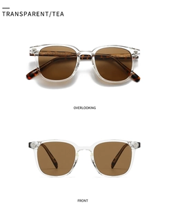 Détail des lunettes de soleil transparentes avec armature métallique texturée aux branches